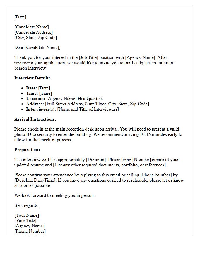 Agency Headquarters In-Person Interview Invitation Letter