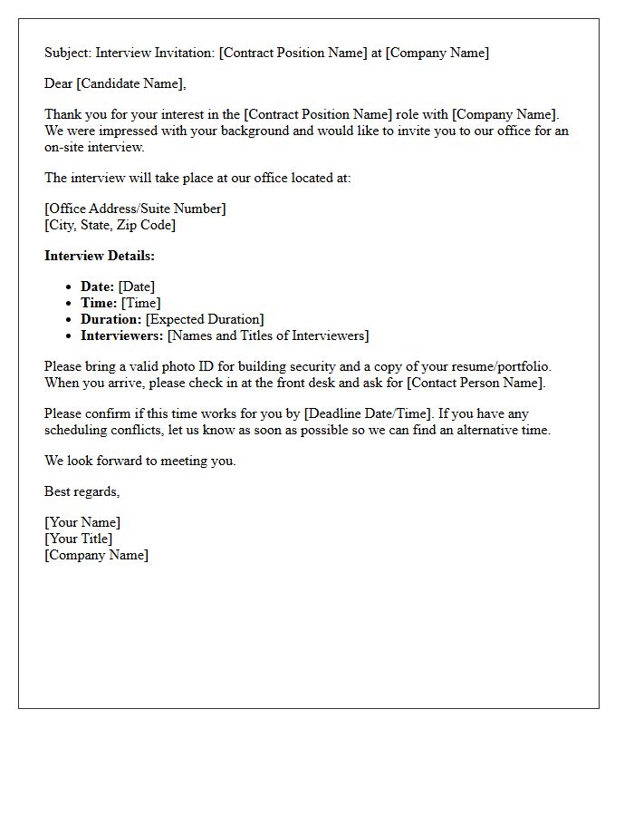 Contract Role On-Site Interview Invitation Letter