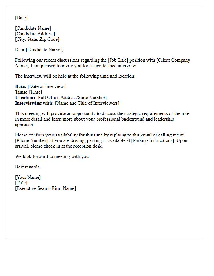 Executive Search Face-To-Face Interview Invitation Letter