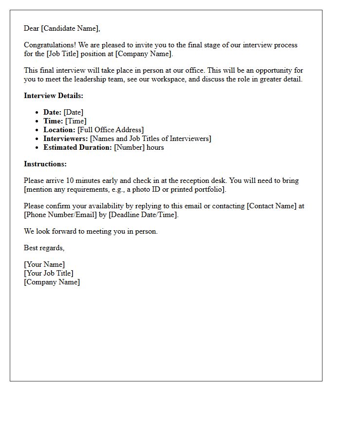 Final Stage In-Person Interview Invitation Letter