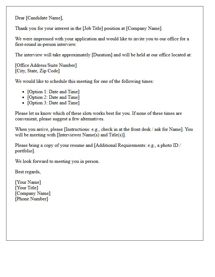 First Round In-Person Interview Invitation Letter