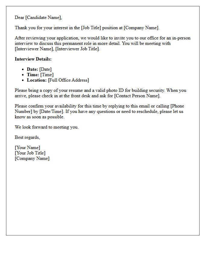 Permanent Position In-Person Interview Invitation Letter