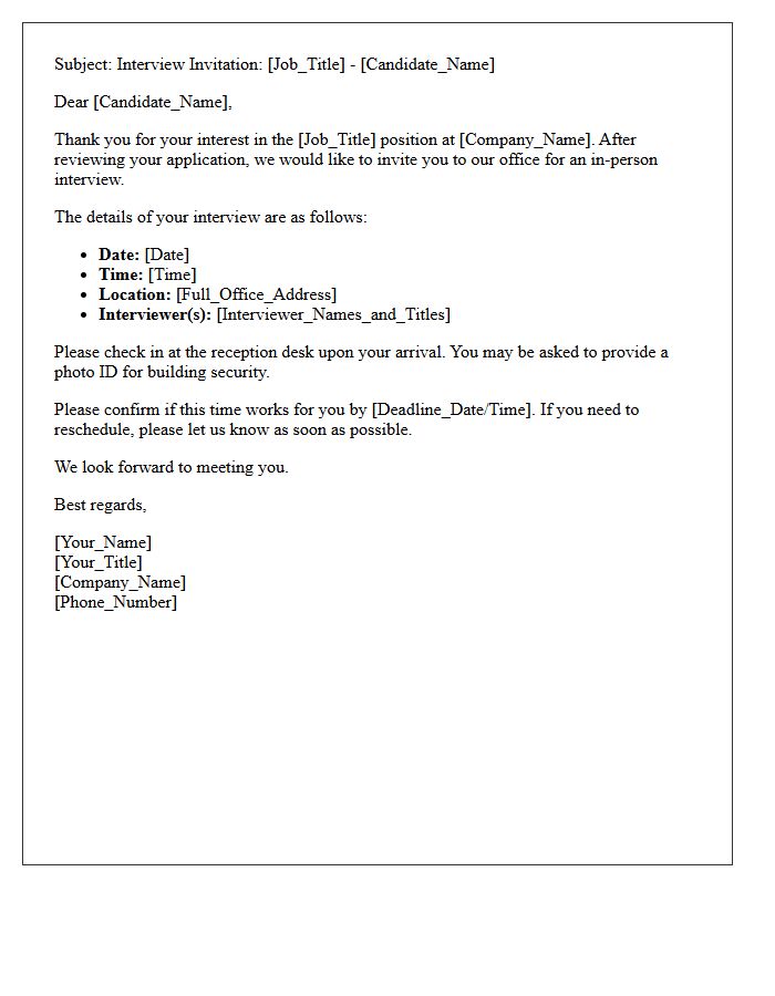 Recruiter Scheduled In-Person Interview Invitation Letter