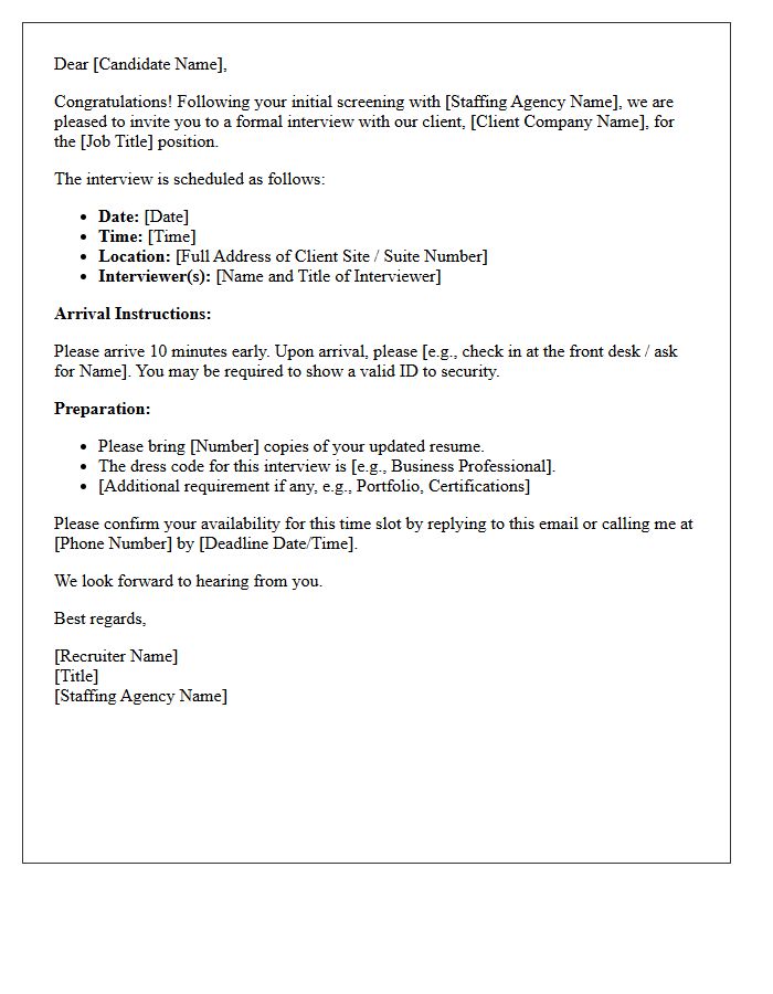 Staffing Agency Client Site Interview Invitation Letter