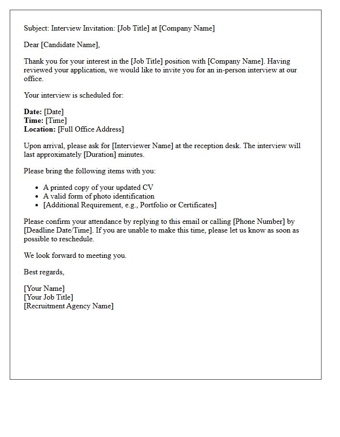 Standard Recruitment Agency In-Person Interview Invitation Letter