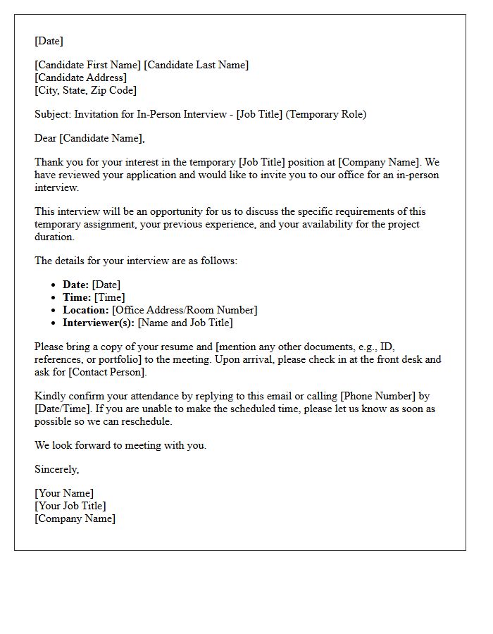 Temporary Placement In-Person Interview Invitation Letter