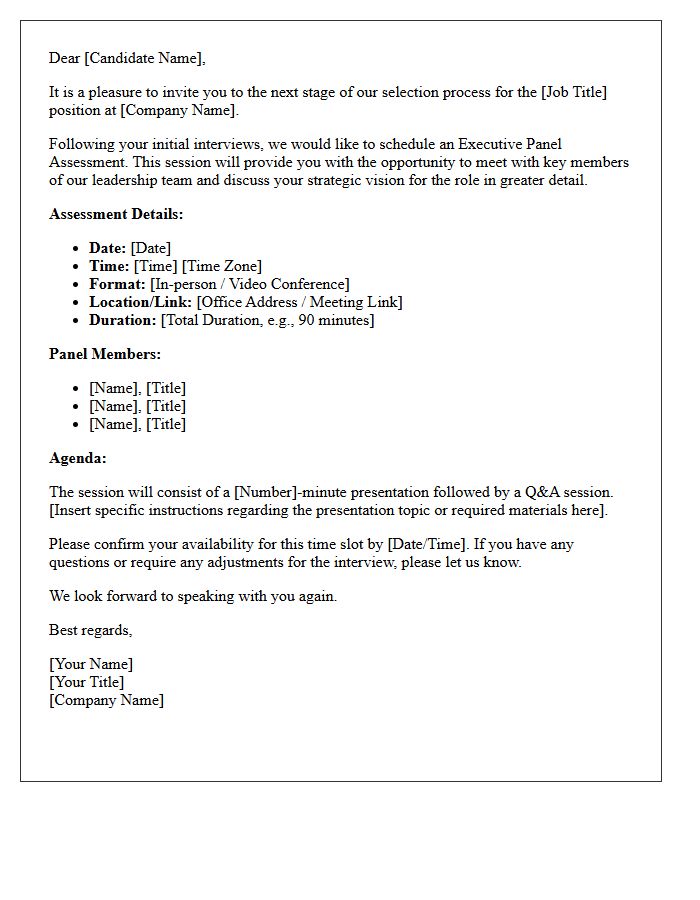 Executive Candidate Panel Assessment Invitation Letter