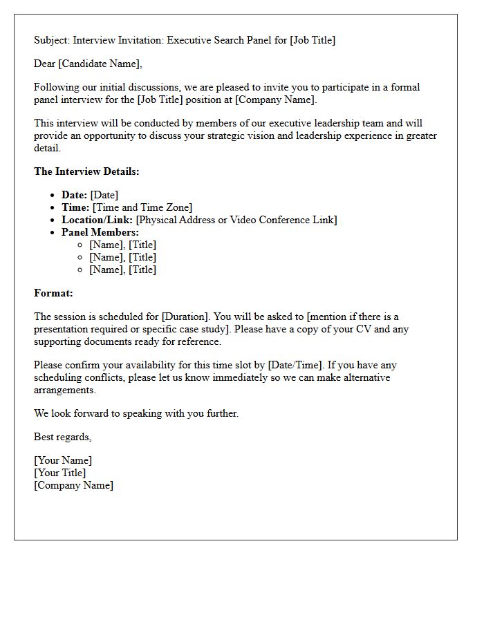 Executive Search Panel Interview Scheduling Letter