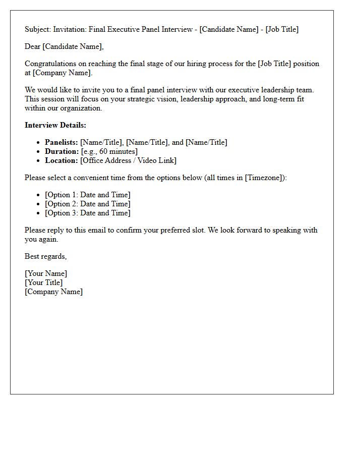 Final Stage Executive Panel Interview Request Letter