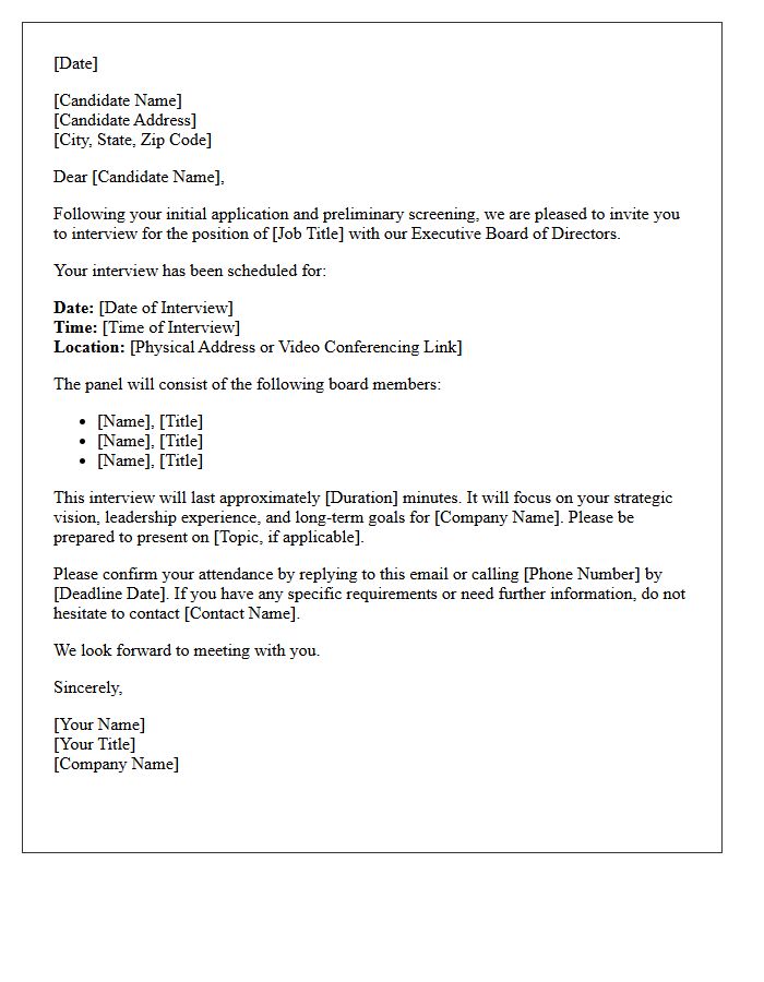 Letter of Invitation for Executive Board Panel Interview