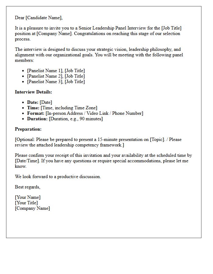 Senior Leadership Panel Interview Confirmation Letter