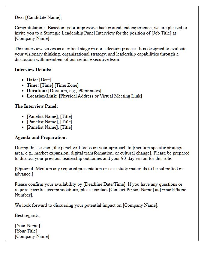 Strategic Leadership Panel Interview Invitation Letter