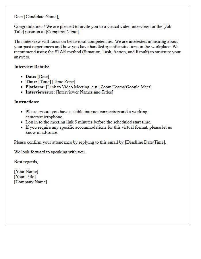 Behavioral Competency Virtual Video Interview Invitation Letter