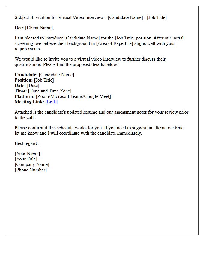 Client Placement Virtual Video Interview Invitation Letter