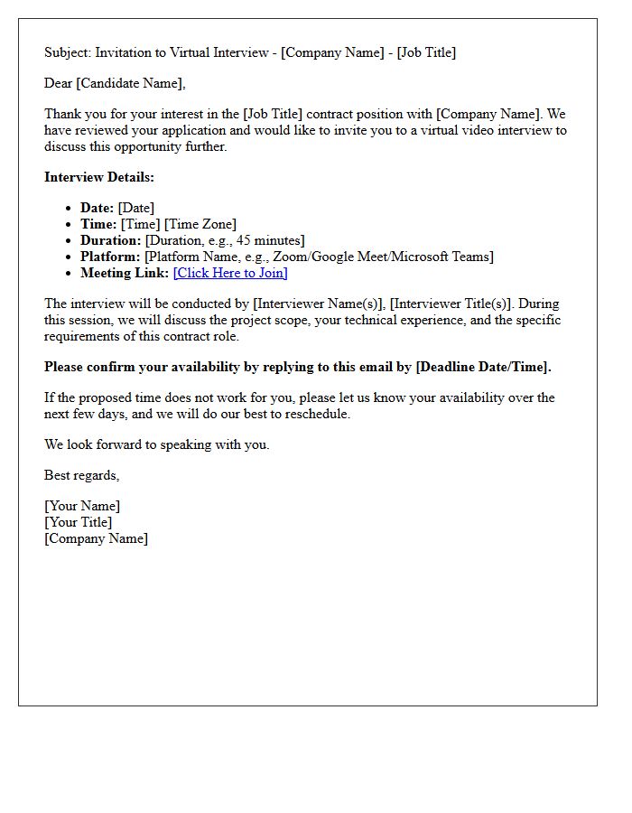 Contract Role Virtual Video Interview Invitation Letter