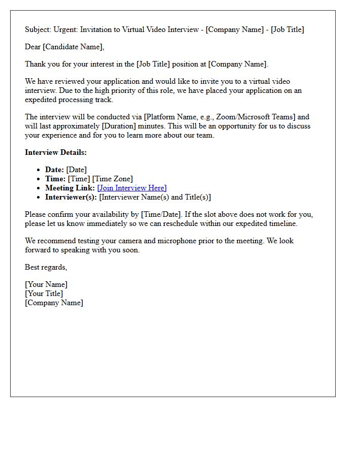 Expedited Processing Virtual Video Interview Invitation Letter
