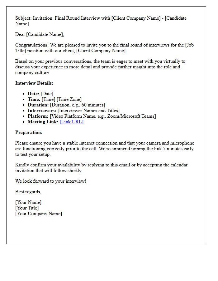 Final Round Client Virtual Video Interview Invitation Letter
