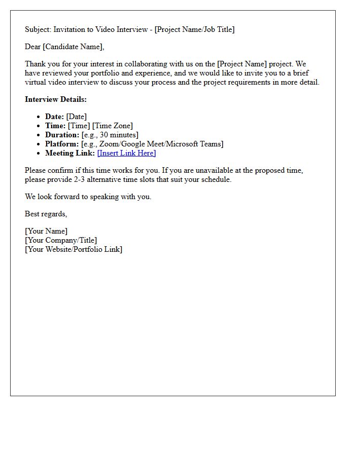 Freelance Talent Virtual Video Interview Invitation Letter