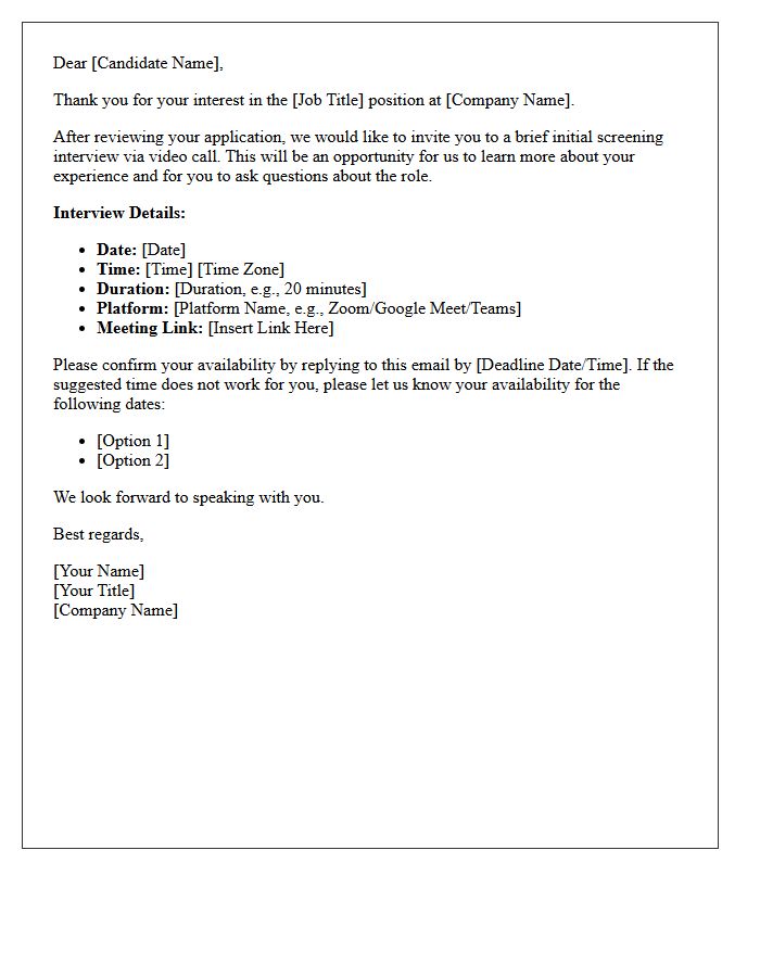 Initial Screening Virtual Video Interview Invitation Letter