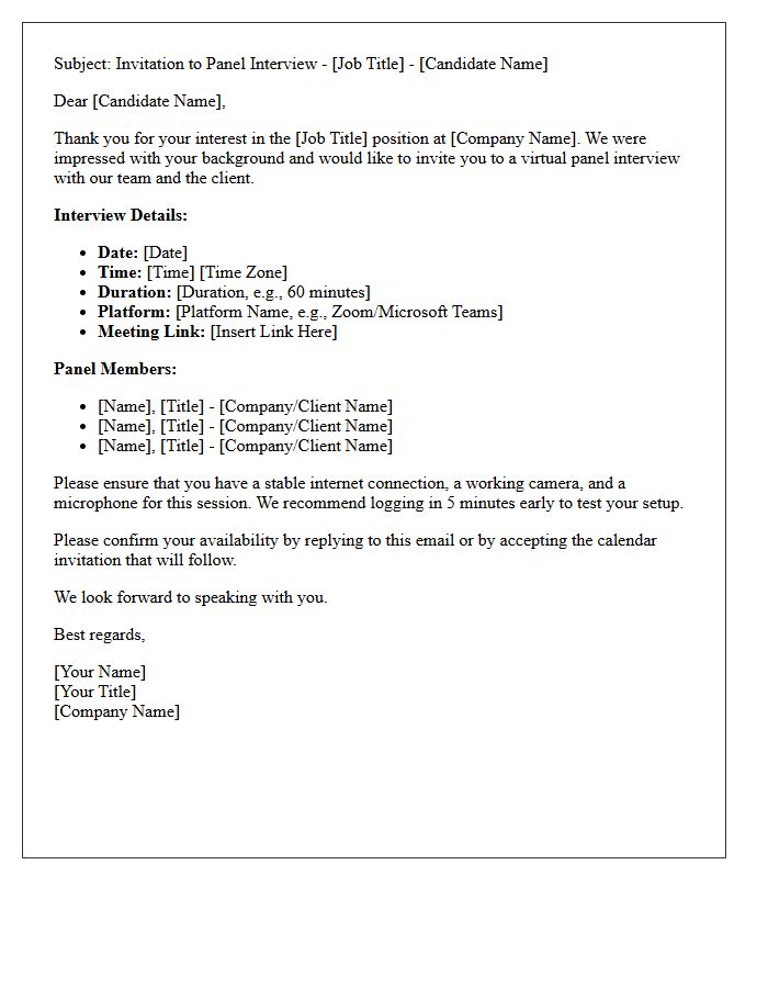 Panel Client Virtual Video Interview Invitation Letter