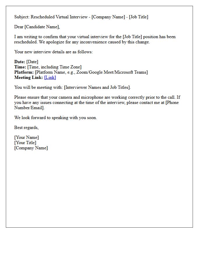 Rescheduled Virtual Video Interview Invitation Letter