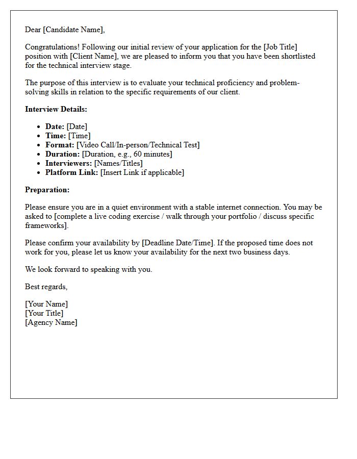 Agency Shortlist Technical Interview Letter