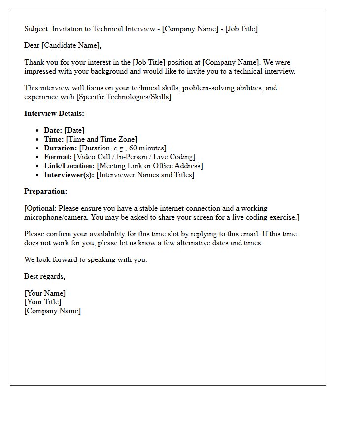 Candidate Technical Interview Invitation Letter