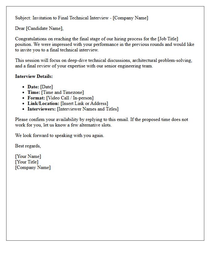 Final Stage Technical Interview Invitation Letter