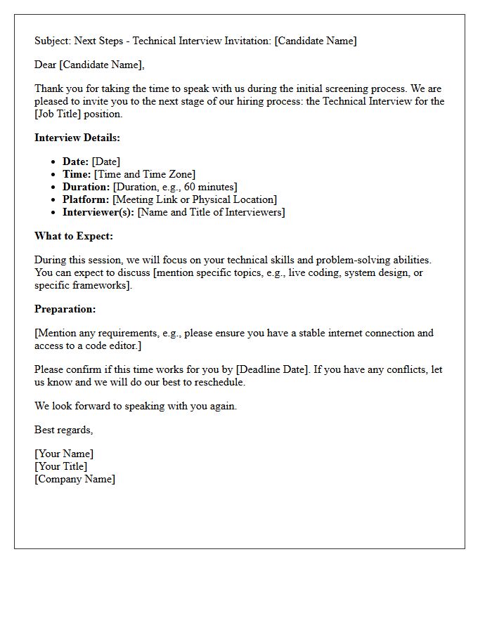 Next Steps Technical Interview Invitation Letter