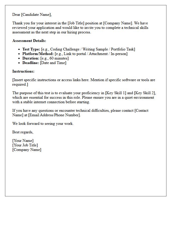 Pre-Employment Technical Skills Test Letter