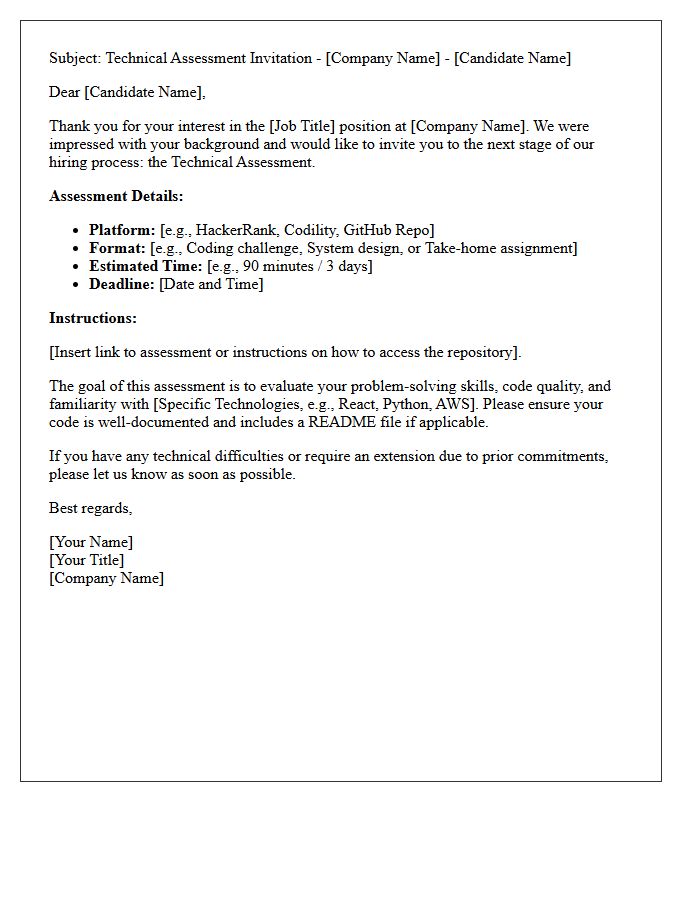 Software Engineering Technical Assessment Letter