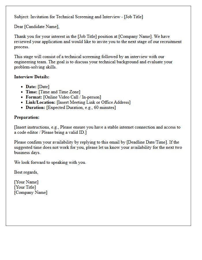 Technical Screening and Interview Invitation Letter