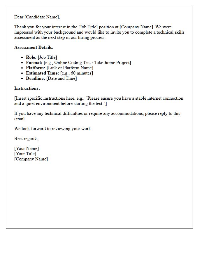 Technical Skills Assessment Invitation Letter