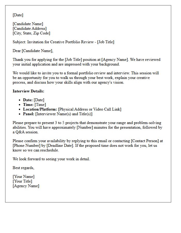 Agency Letter of Invitation for Creative Portfolio Review Interview