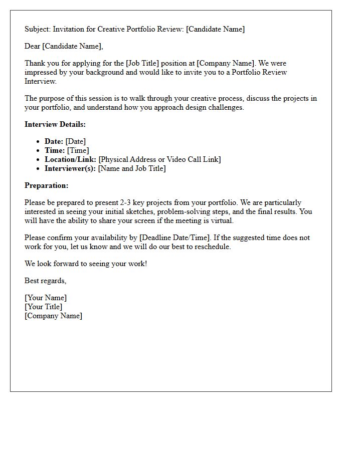 Candidate Invitation Letter for Creative Portfolio Review Interview