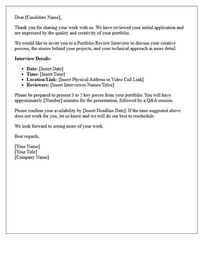 Creative Portfolio Review Interview Invitation Letter