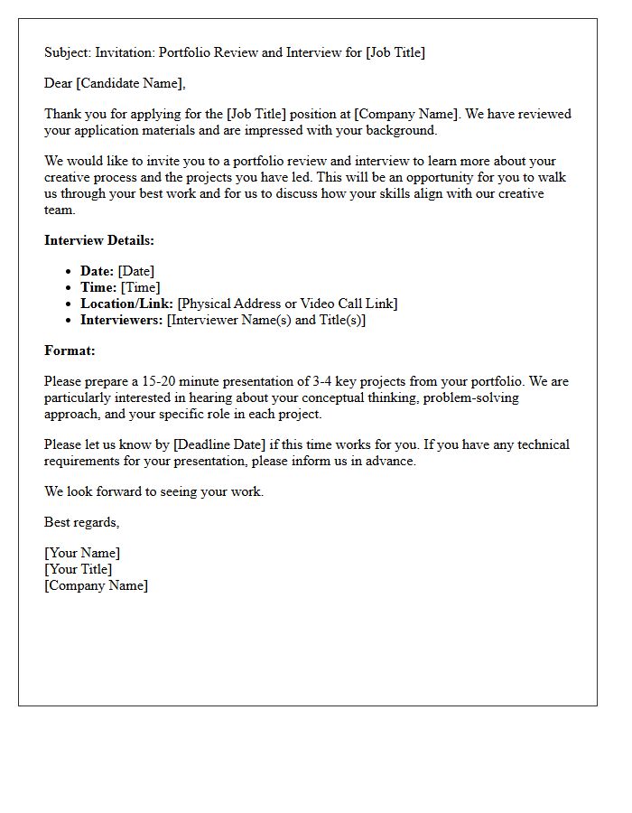 Creative Professional Portfolio Review Interview Invitation Letter