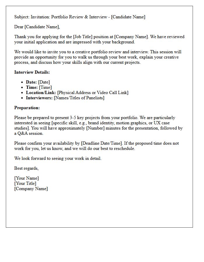 Creative Talent Portfolio Review Interview Invitation Letter