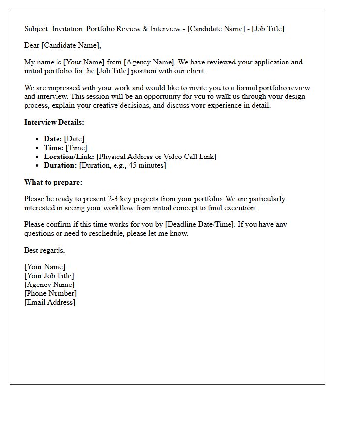 Design Portfolio Review Interview Invitation Letter from Recruitment Agency