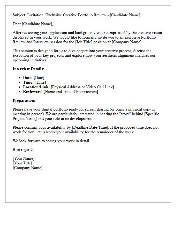 Exclusive Creative Portfolio Review Interview Invitation Letter