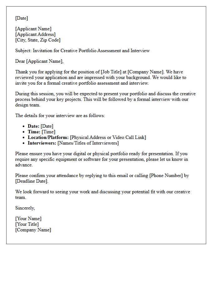 Formal Invitation Letter for Creative Portfolio Assessment Interview