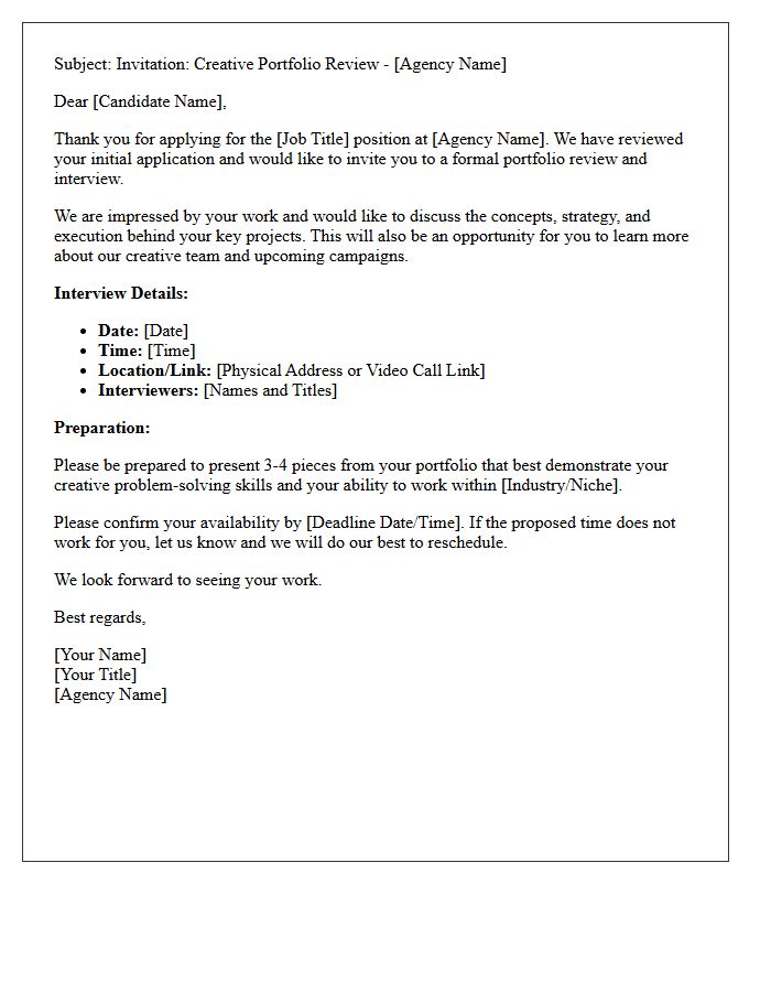 Interview Invitation Letter for Agency Creative Portfolio Review