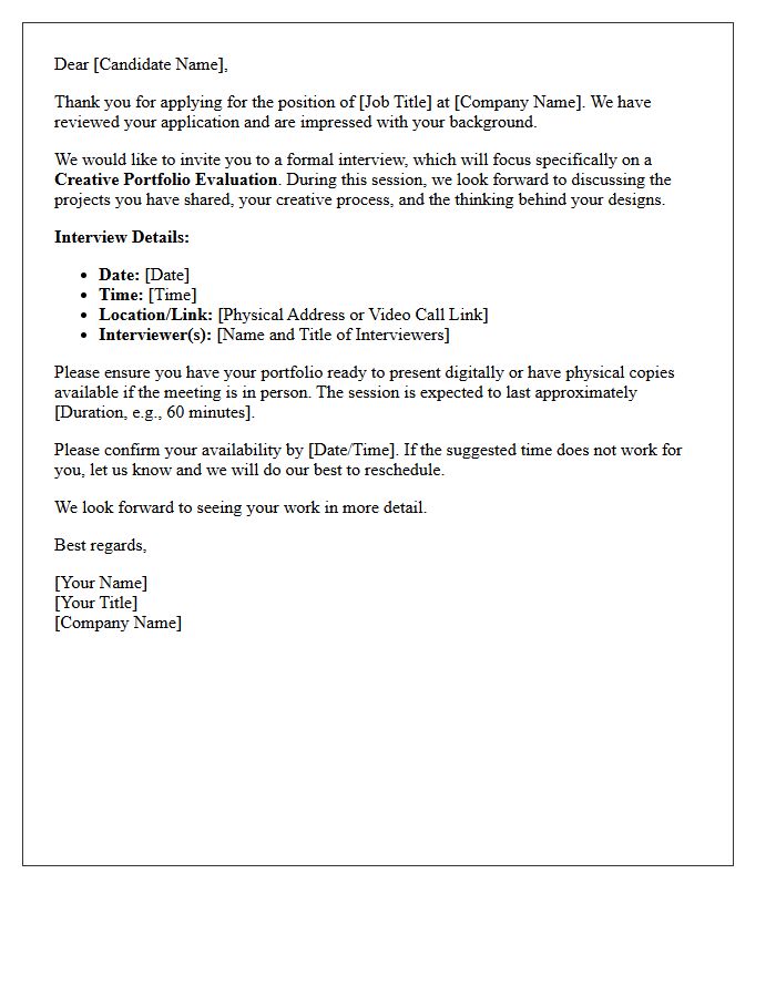 Recruitment Interview Invitation Letter for Creative Portfolio Evaluation
