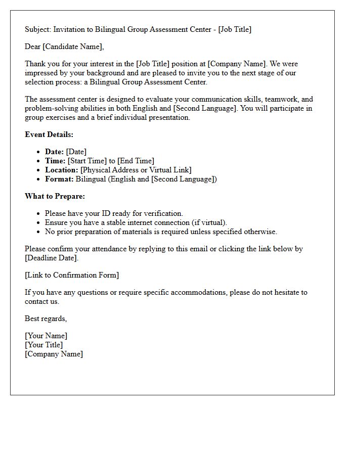Bilingual Role Group Assessment Center Invitation Letter