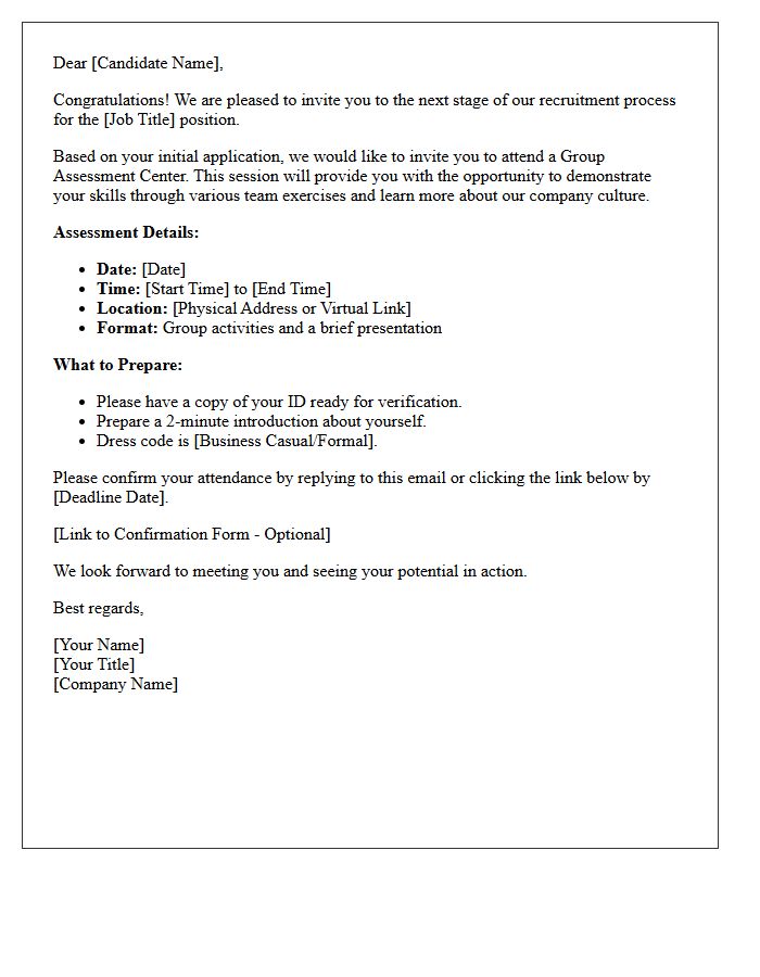 Entry Level Group Assessment Center Invitation Letter