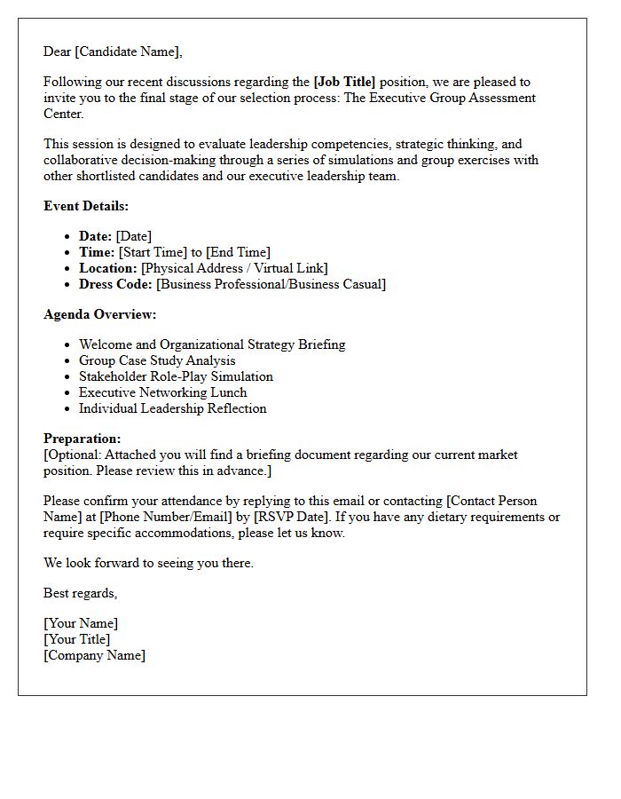 Executive Candidate Group Assessment Center Invitation Letter