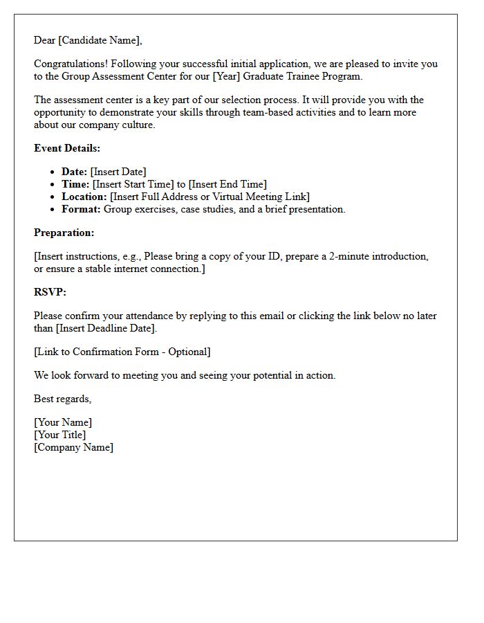 Graduate Trainee Group Assessment Center Invitation Letter