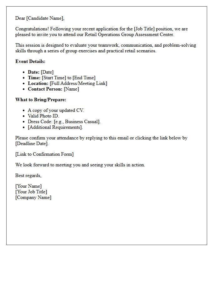 Retail Operations Group Assessment Center Invitation Letter