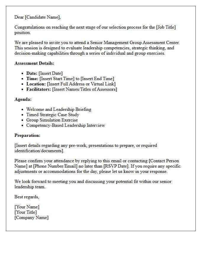 Senior Management Group Assessment Center Invitation Letter