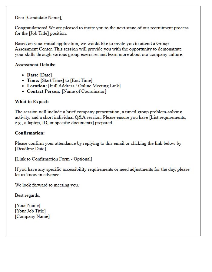 Standard Group Assessment Center Invitation Letter